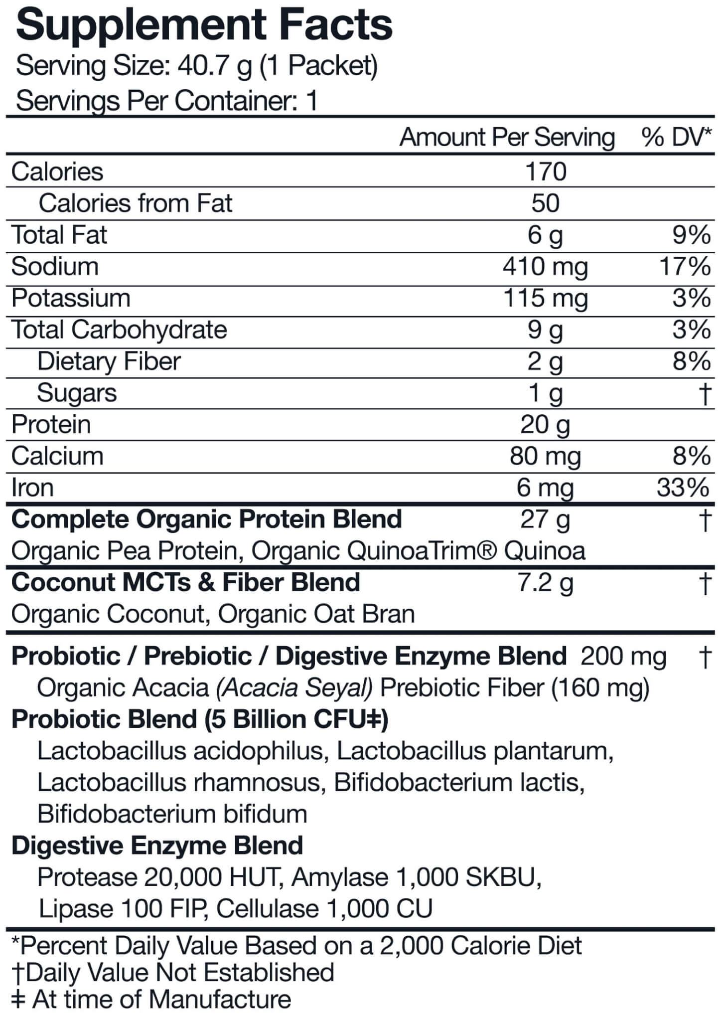 Orgain Protein™ & Superfoods Plant Based Protein nutrition label