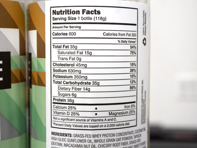 Ample Meal Replacement nutrition label