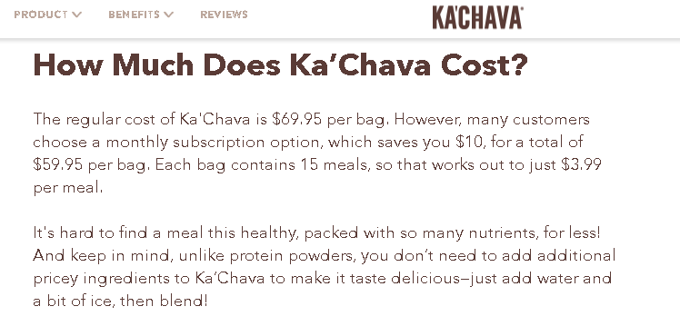 Ka’Chava pricing