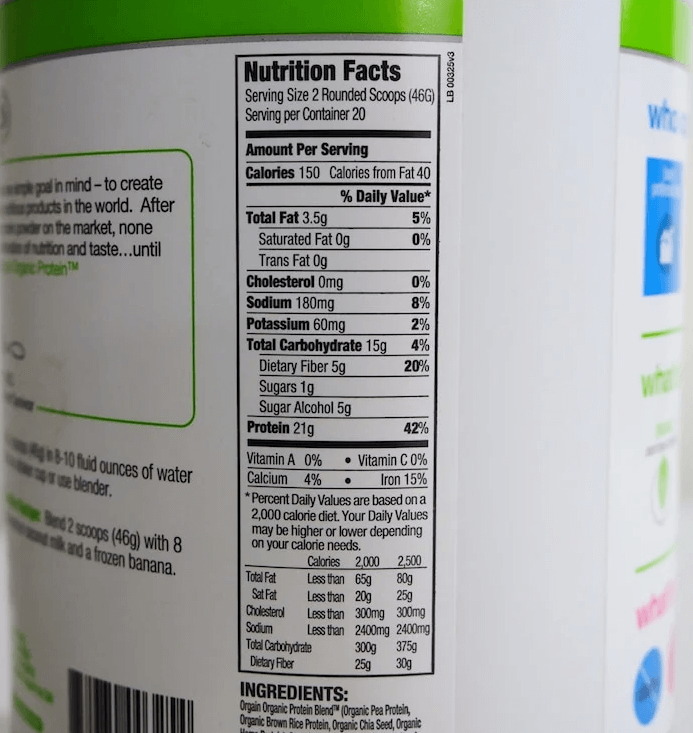 Orgain Nutrition Facts