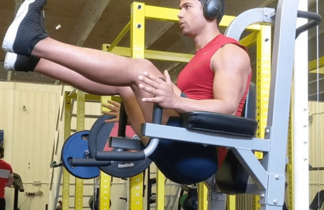 For the captain's chair workout, you should target about 3-4 sets of 20 reps each