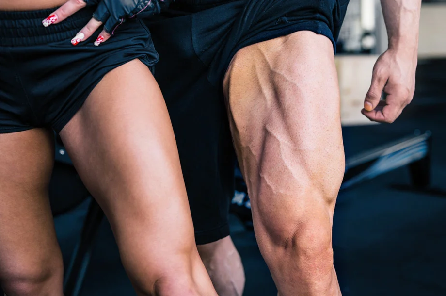 To shock your leg muscles you will need several workouts like squats, leg curls and leg extensions