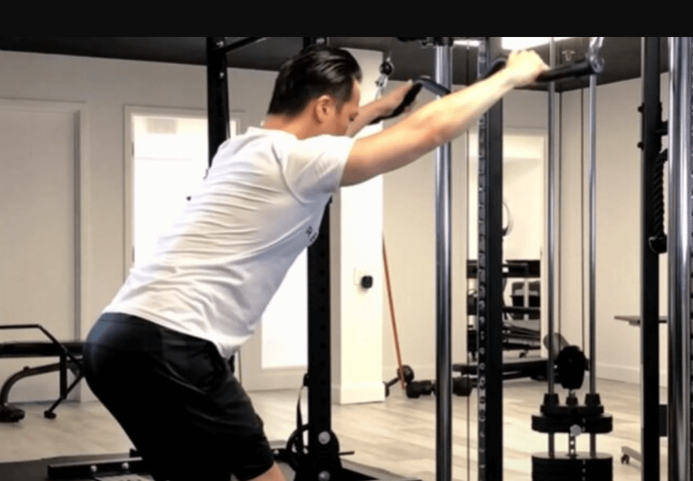 The straight-arm pull-down is a Lat Pulldown variation that targets the Latissimus Dorsi muscles and is performed with a cable machine or resistance bands