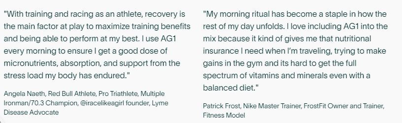 AG1 has had great reviews from athletes and recommendation from experts